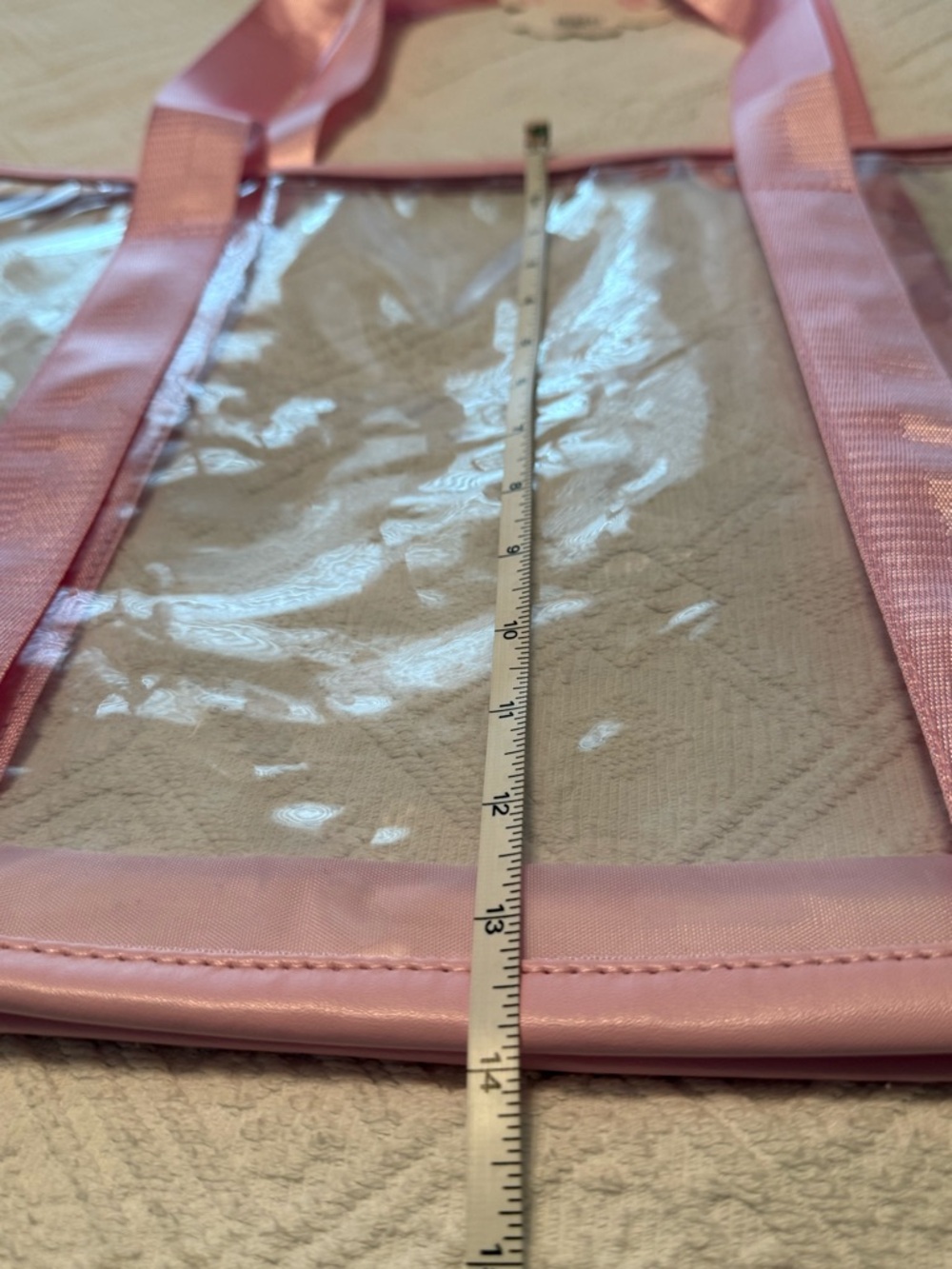 Tote bag - clear w/pink handles straps. 19x14x3. New w/tags. No flaws. - Picture 10 of 11